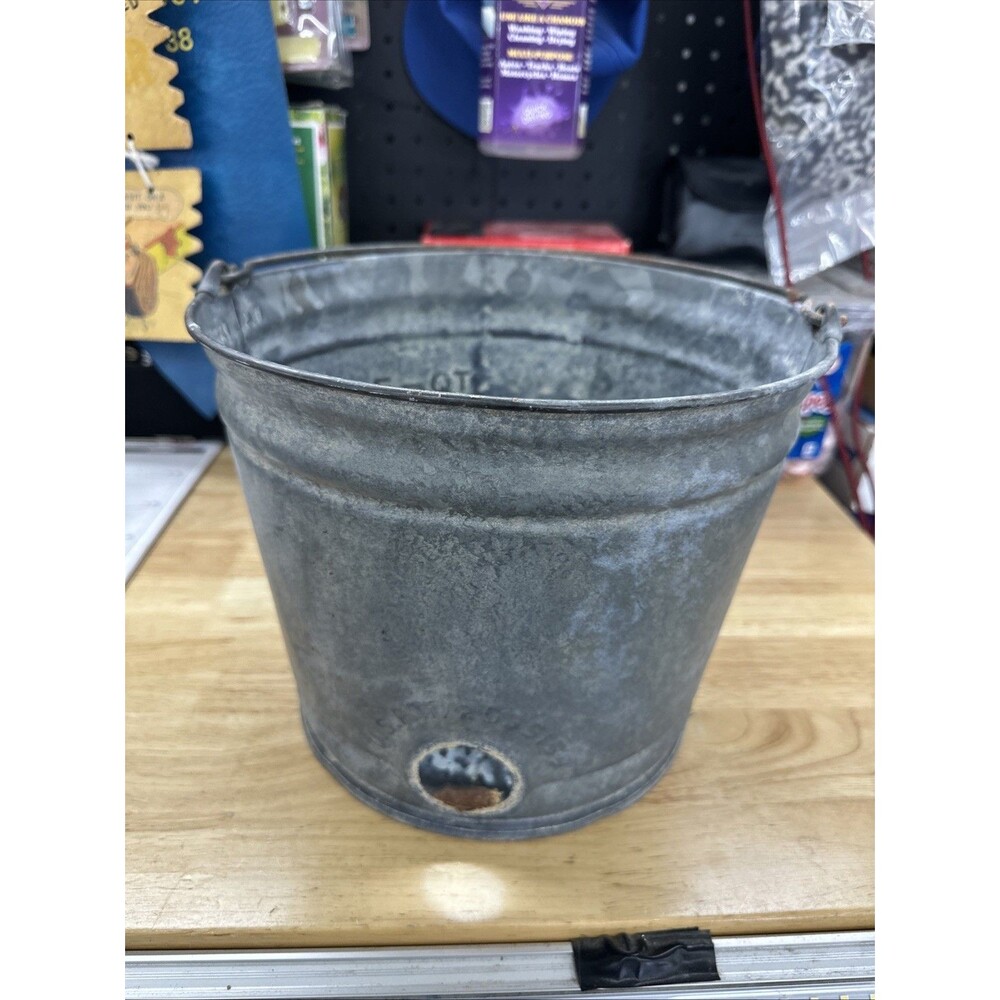 Antique Galvanized Farm Drip Pail Bucket 5 Qt U.S. Patent Primitive Feeder Decor